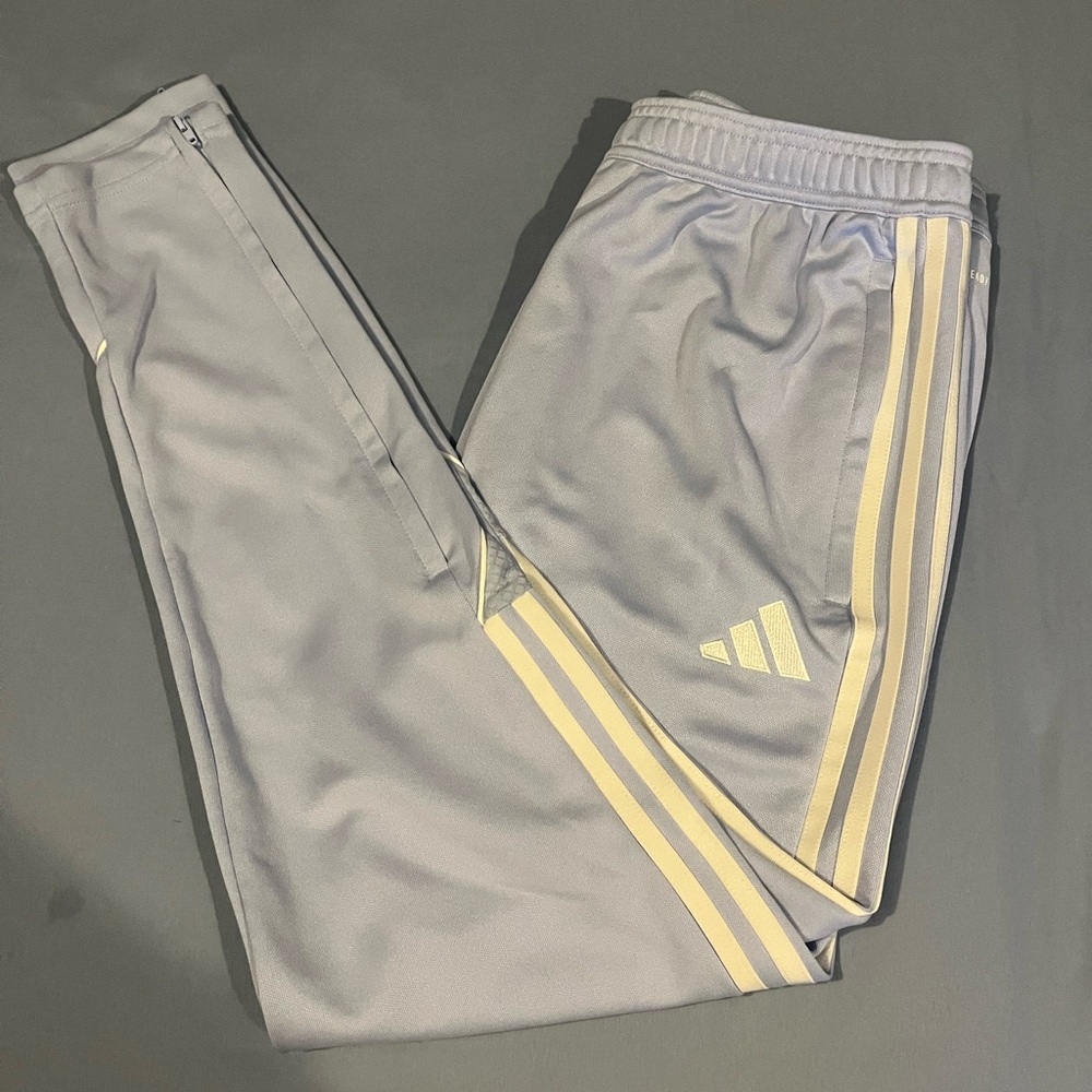 Adidas Gray and Yellow Sweatpants with Elastic Cuffs